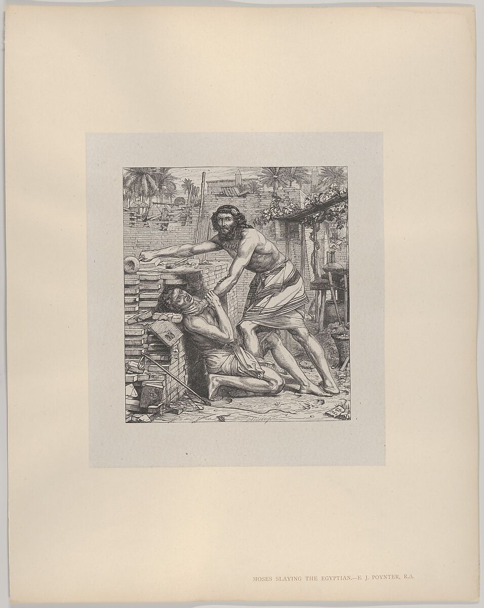 Moses Slaying the Egyptian, from "Dalziels' Bible Gallery", After Sir Edward John Poynter (British (born France), Paris 1836–1919 London), Wood engraving on India paper, mounted on thin card