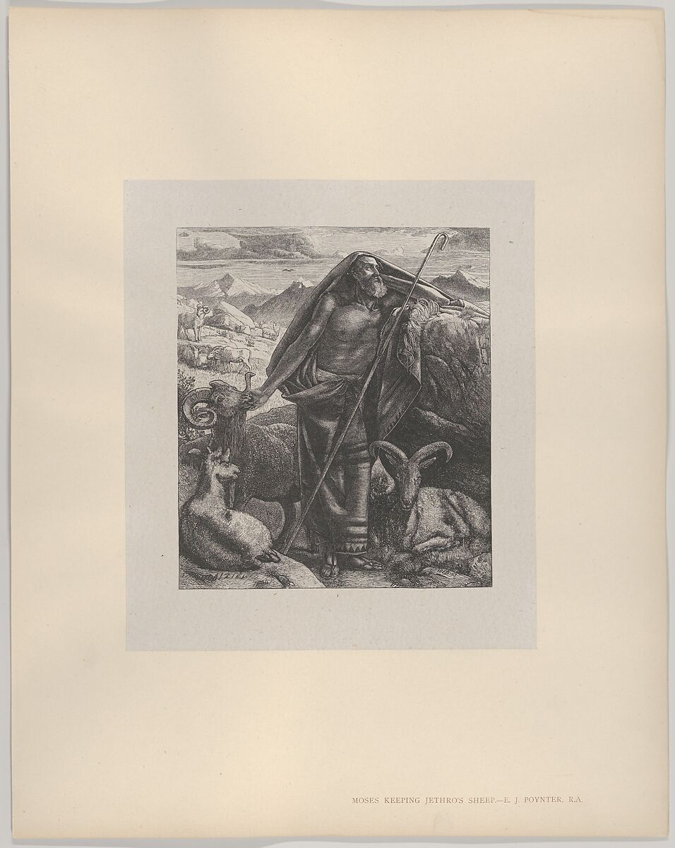 Moses Keeping Jethro's Sheep, from "Dalziels' Bible Gallery", After Sir Edward John Poynter (British (born France), Paris 1836–1919 London), Wood engraving on India paper, mounted on thin card
