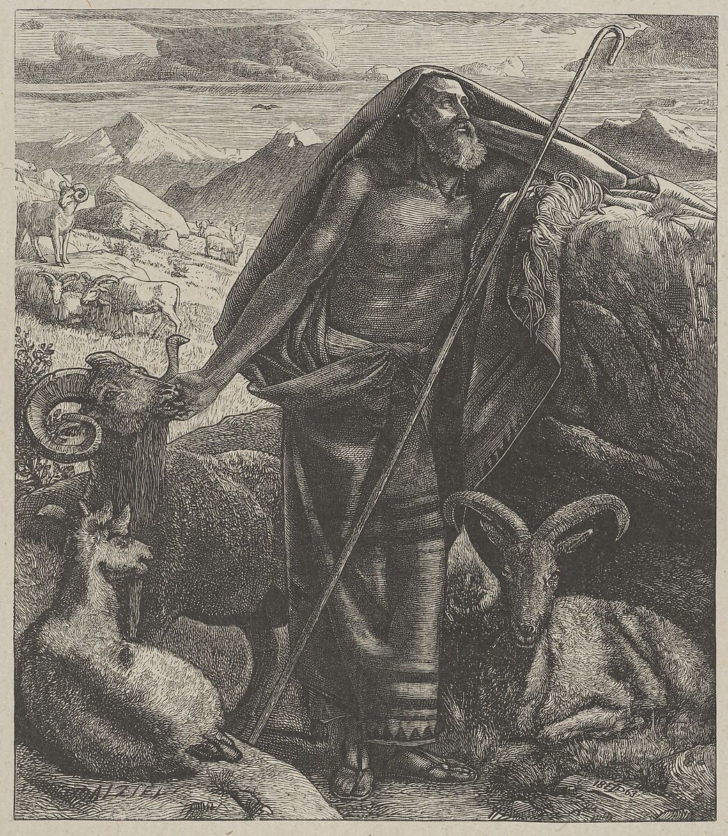 Moses Keeping Jethro's Sheep, from "Dalziels' Bible Gallery", After Sir Edward John Poynter (British (born France), Paris 1836–1919 London), Wood engraving on India paper, mounted on thin card 