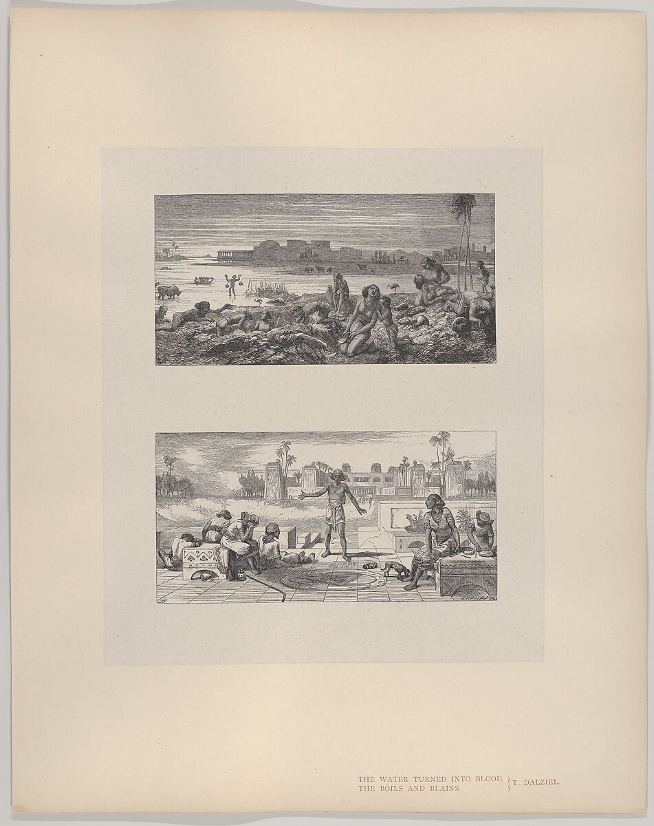 The Water Turned Into Blood–The Boils and Blanes, from "Dalziels' Bible Gallery", After Thomas Dalziel (British, Wooler, Northumberland 1823–1906 Herne Bay, Kent), Wood engraving on India paper, mounted on thin card