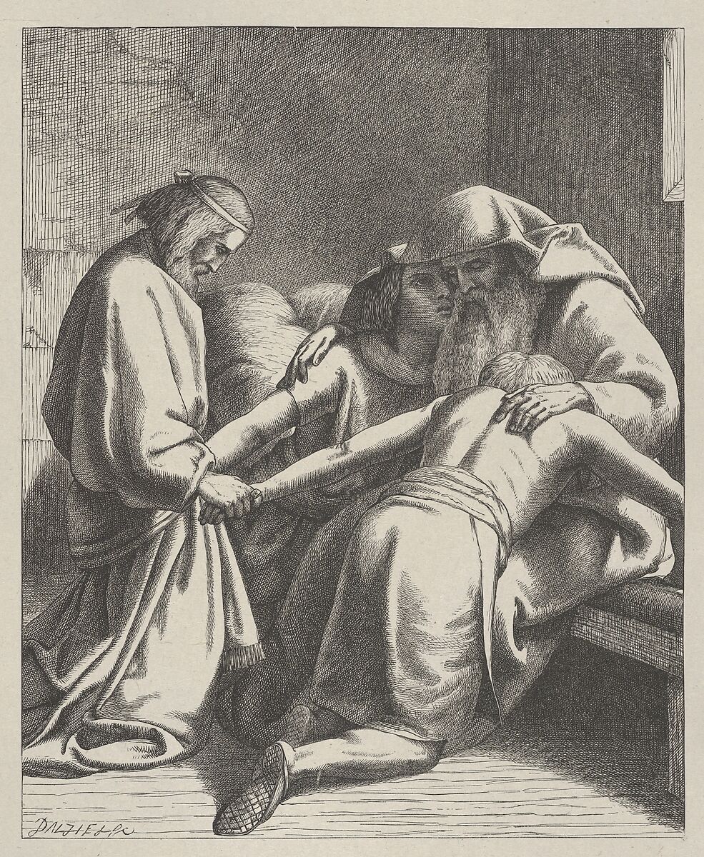 Jacob Blessing Ephraim and Manasseh, from "Dalziels' Bible Gallery", After Frederick Richard Pickersgill (British, London 1820–1900 Yarmouth, Isle of Wight), Wood engraving on India paper, mounted on thin card 