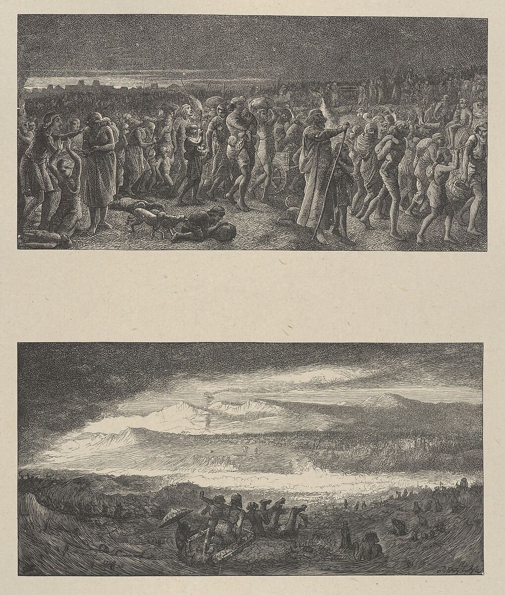 The Departure of the Israelites–Destruction of Pharoah and His Host, from "Dalziels' Bible Gallery", After Thomas Dalziel (British, Wooler, Northumberland 1823–1906 Herne Bay, Kent), Wood engraving on India paper, mounted on thin card 