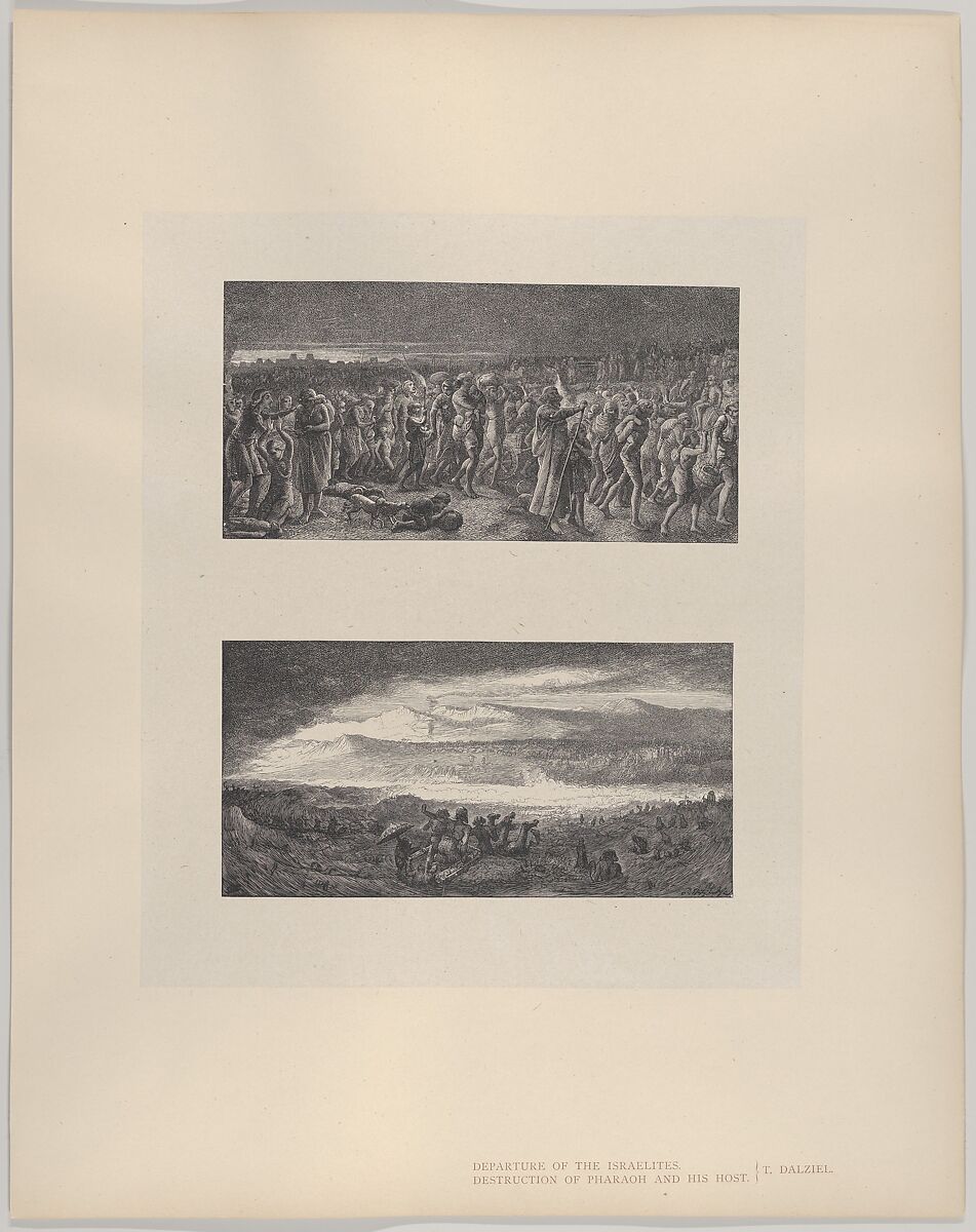 The Departure of the Israelites–Destruction of Pharoah and His Host, from "Dalziels' Bible Gallery", After Thomas Dalziel (British, Wooler, Northumberland 1823–1906 Herne Bay, Kent), Wood engraving on India paper, mounted on thin card