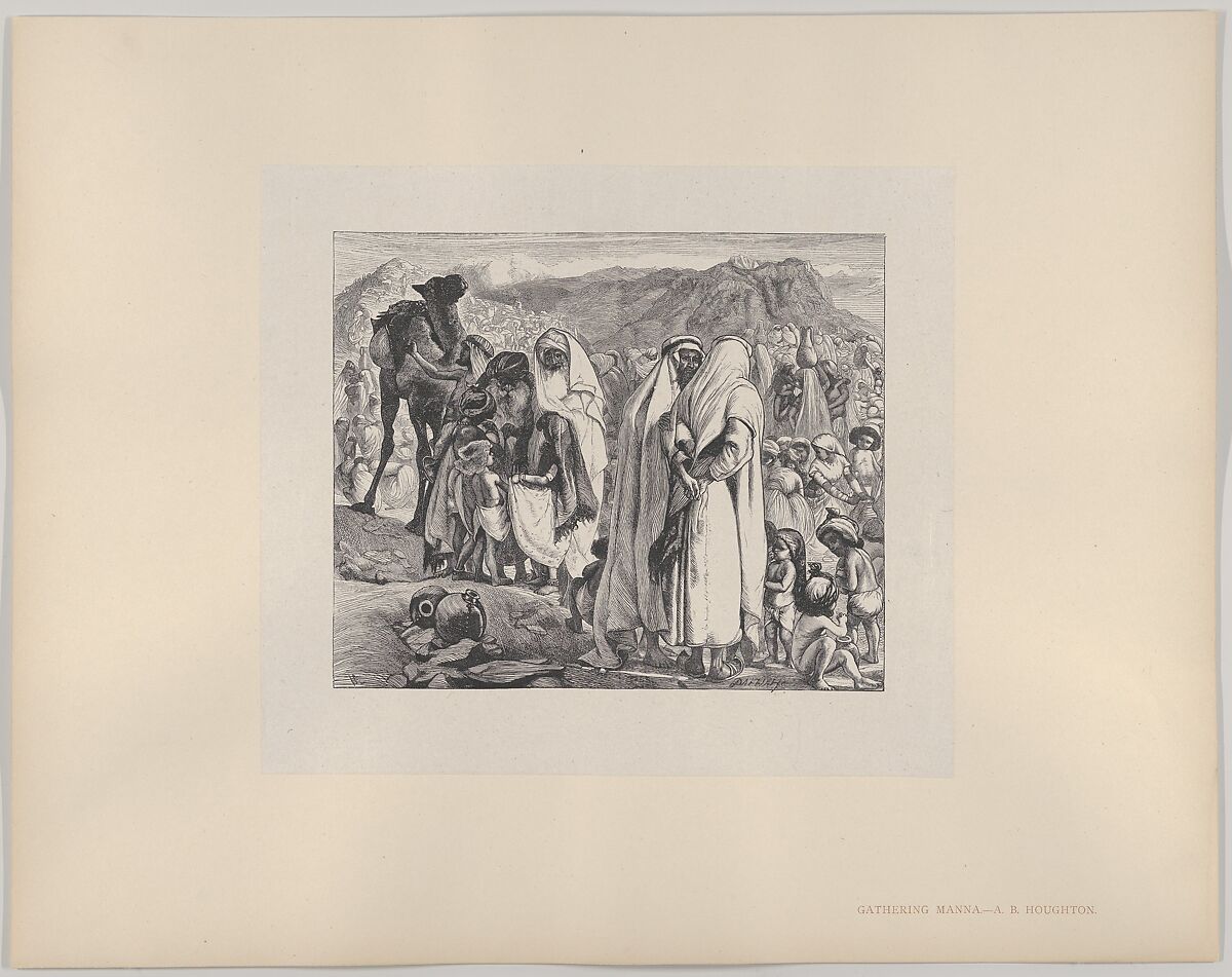 Gathering Manna, from "Dalziels' Bible Gallery", After Arthur Boyd Houghton (British (born India), Madras 1836–1875 London), Wood engraving on India paper, mounted on thin card