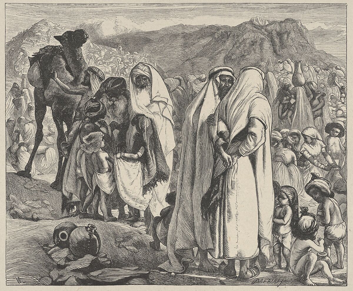 Gathering Manna, from "Dalziels' Bible Gallery", After Arthur Boyd Houghton (British (born India), Madras 1836–1875 London), Wood engraving on India paper, mounted on thin card 