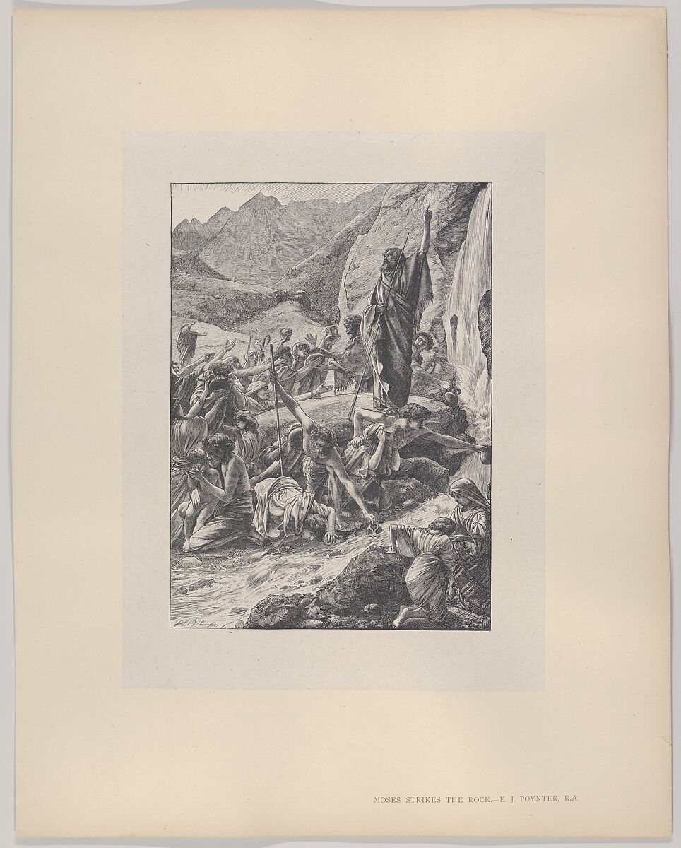 Moses Strikes the Rock, from "Dalziels' Bible Gallery", After Sir Edward John Poynter (British (born France), Paris 1836–1919 London), Wood engraving on India paper, mounted on thin card
