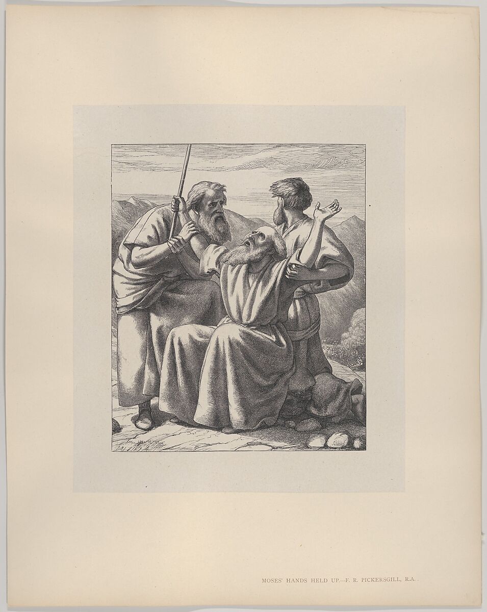 Moses' Hands Held Up, from "Dalziels' Bible Gallery", After Frederick Richard Pickersgill (British, London 1820–1900 Yarmouth, Isle of Wight), Wood engraving on India paper, mounted on thin card