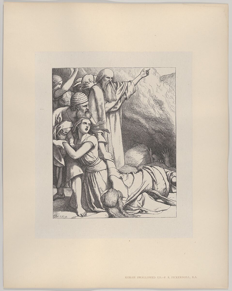 Korah Swallowed Up, from "Dalziels' Bible Gallery", After Frederick Richard Pickersgill (British, London 1820–1900 Yarmouth, Isle of Wight), Wood engraving on India paper, mounted on thin card