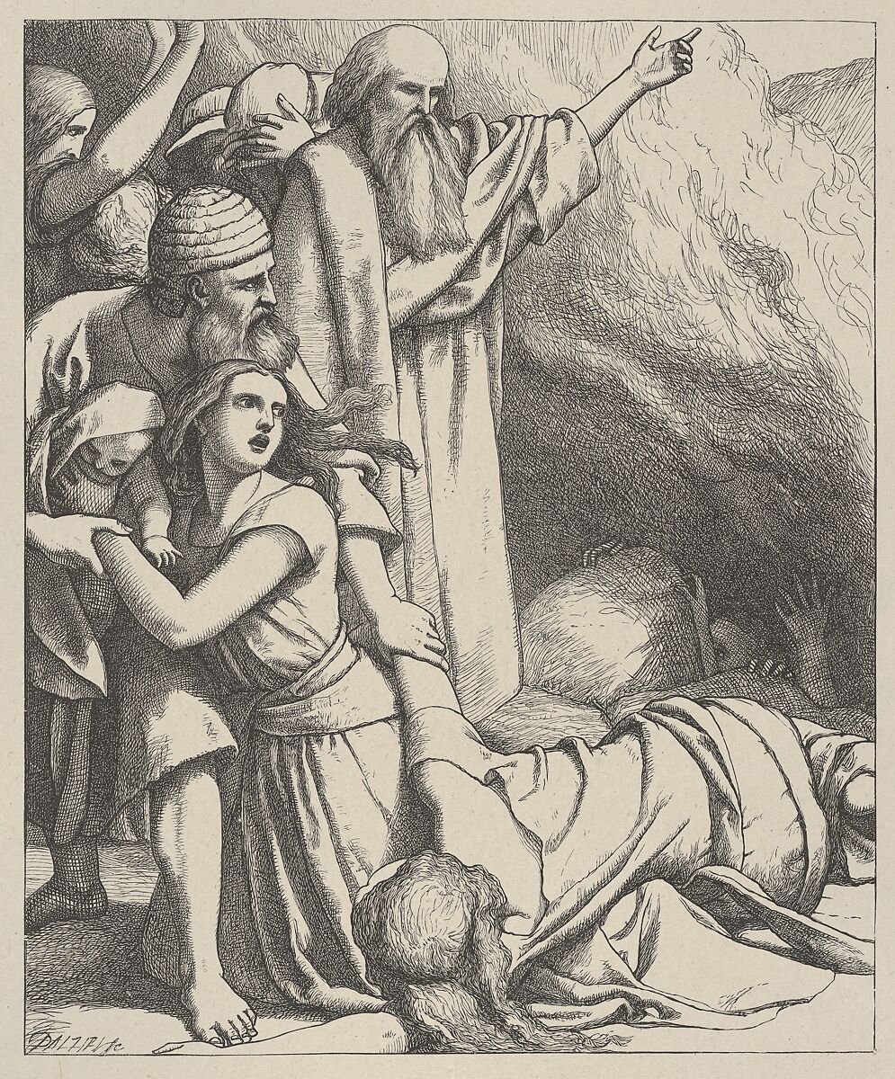 Korah Swallowed Up, from "Dalziels' Bible Gallery", After Frederick Richard Pickersgill (British, London 1820–1900 Yarmouth, Isle of Wight), Wood engraving on India paper, mounted on thin card 