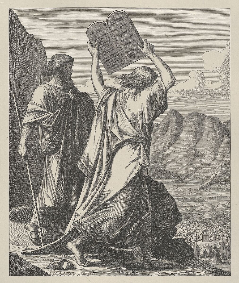 Moses Destroys the Tables [Tablets], from "Dalziels' Bible Gallery", After Edward Armitage (British, London 1817–1896 Tunbridge Wells, Kent), Wood engraving on India paper, mounted on thin card 