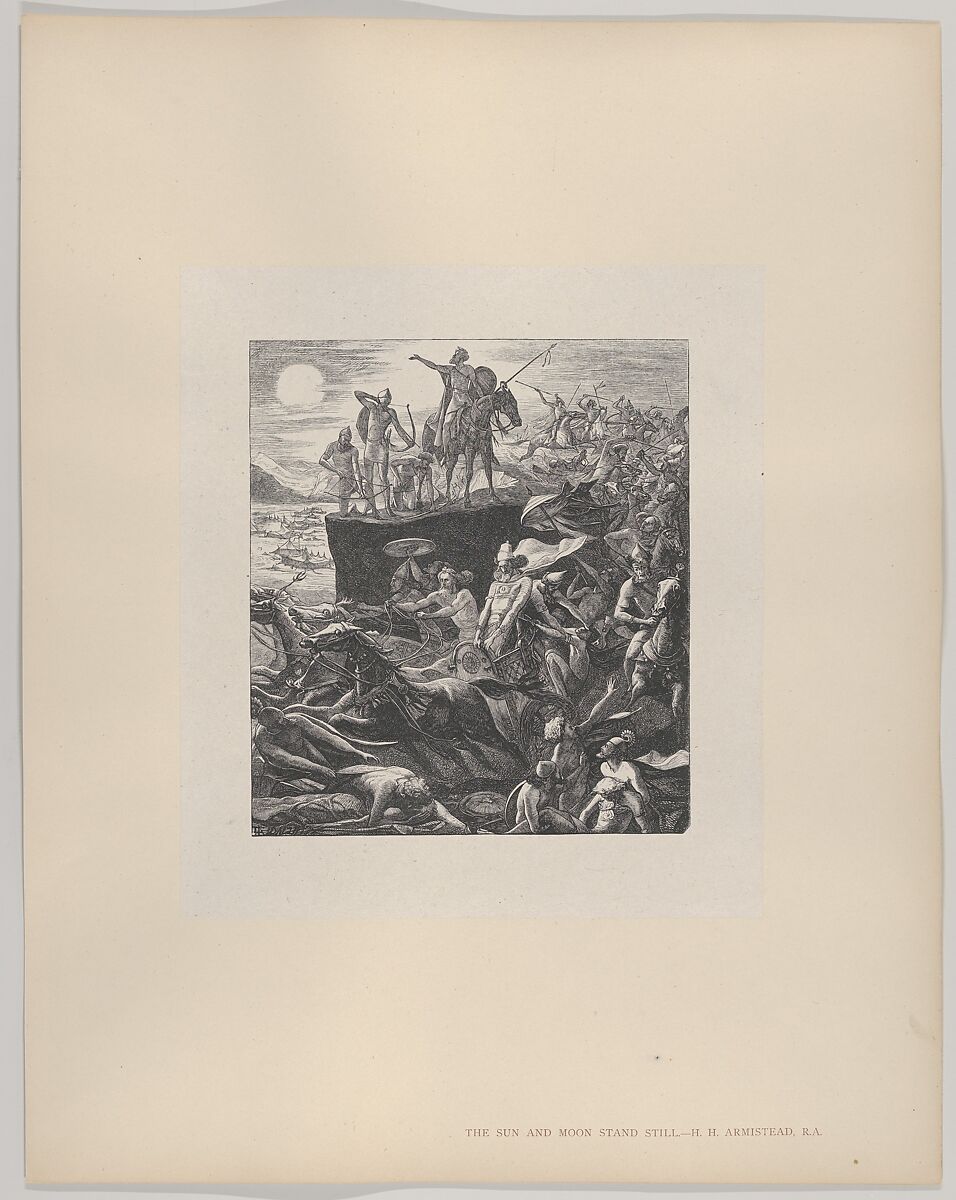 The Sun and the Moon Stand Still, from "Dalziels' Bible Gallery", After Henry Hugh Armstead (British, London 1828–1905 London), Wood engraving on India paper, mounted on thin card