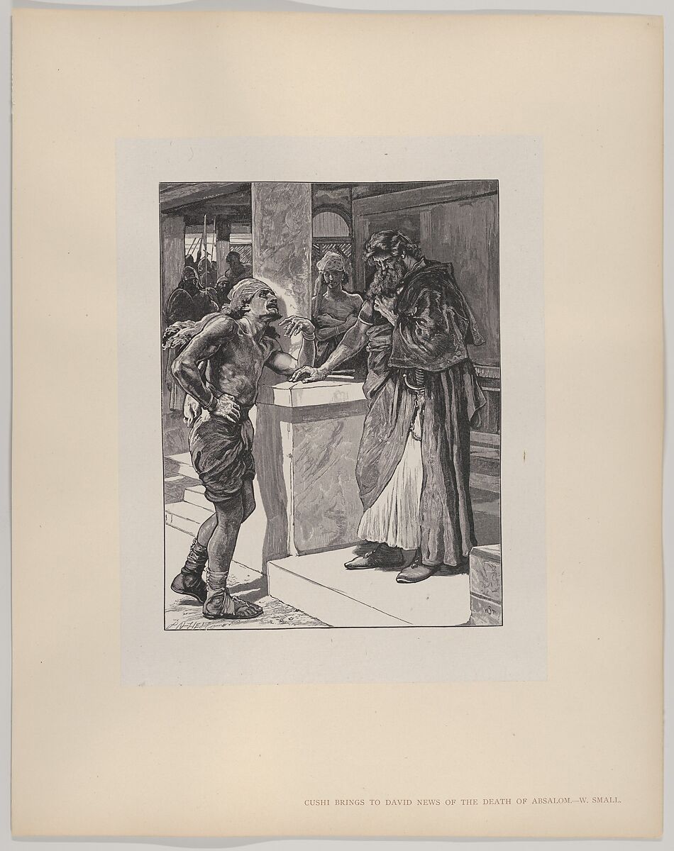 Cushi Brings to David News of the Death of Absalom, from "Dalziels' Bible Gallery", After William Small (British, Edinburgh, Scotland 1843–1931 Worcester), Wood engraving on India paper, mounted on thin card