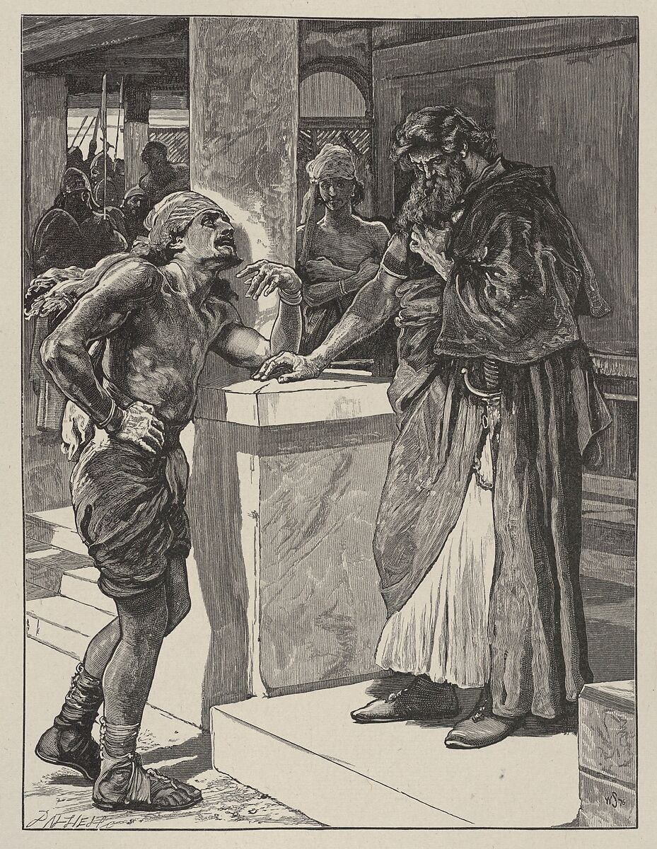Cushi Brings to David News of the Death of Absalom, from "Dalziels' Bible Gallery", After William Small (British, Edinburgh, Scotland 1843–1931 Worcester), Wood engraving on India paper, mounted on thin card 