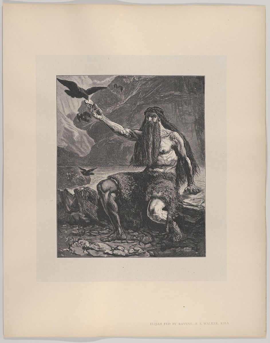 Elijah Fed By Ravens, from "Dalziels' Bible Gallery", After Francis Sylvester Walker (Irish, County Meath 1848–1916), Wood engraving on India paper, mounted on thin card