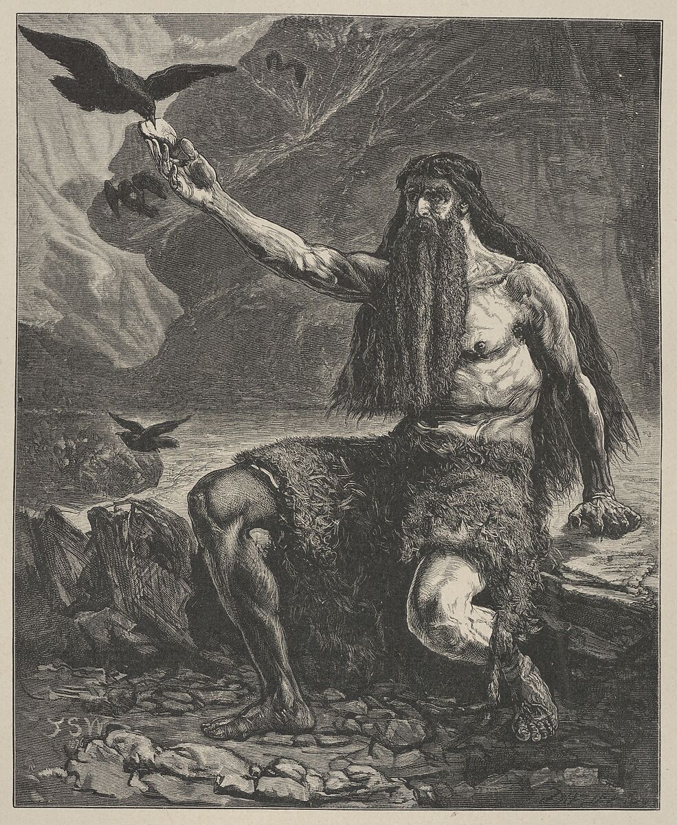 Elijah Fed By Ravens, from "Dalziels' Bible Gallery", After Francis Sylvester Walker (Irish, County Meath 1848–1916), Wood engraving on India paper, mounted on thin card 