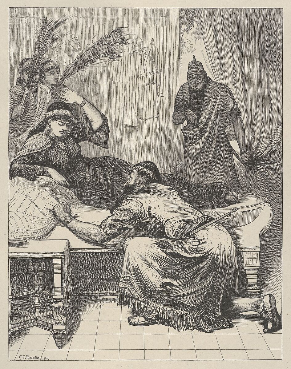 Esther Denouncing Haman, from "Dalziels' Bible Gallery", After Edward Frederick Brewtnall (British, London 1846–1902 Chiswick, Middlesex), Wood engraving on India paper, mounted on thin card 