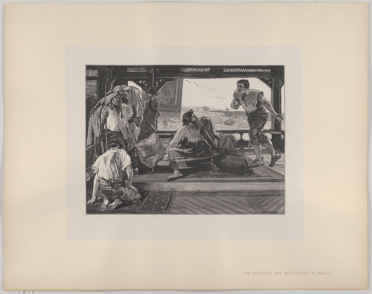 Job Receiving the Messengers, from "Dalziels' Bible Gallery", After William Small (British, Edinburgh, Scotland 1843–1931 Worcester), Wood engraving on India paper, mounted on thin card
