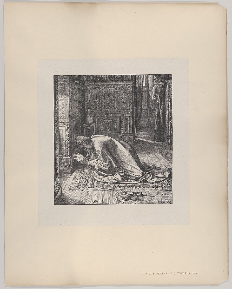 Daniel's Prayer, from "Dalziels' Bible Gallery", After Sir Edward John Poynter (British (born France), Paris 1836–1919 London), Wood engraving on India paper, mounted on thin card