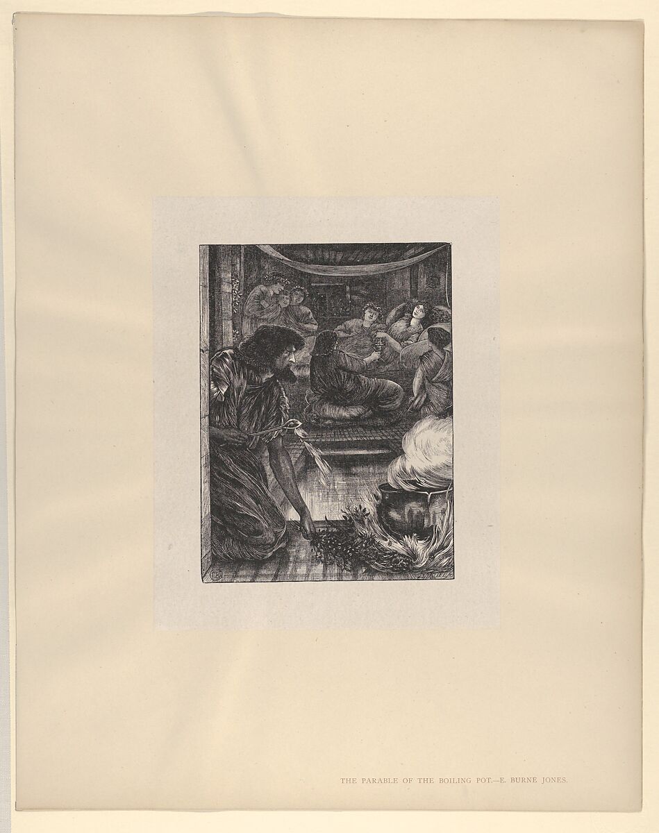 The Parable of the Burning Pot, from "Dalziels' Bible Gallery", After Sir Edward Burne-Jones (British, Birmingham 1833–1898 Fulham), Wood engraving on India paper, mounted on thin card