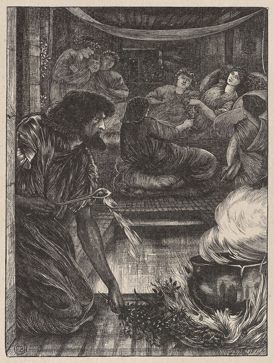 The Parable of the Burning Pot, from "Dalziels' Bible Gallery", After Sir Edward Burne-Jones (British, Birmingham 1833–1898 Fulham), Wood engraving on India paper, mounted on thin card 