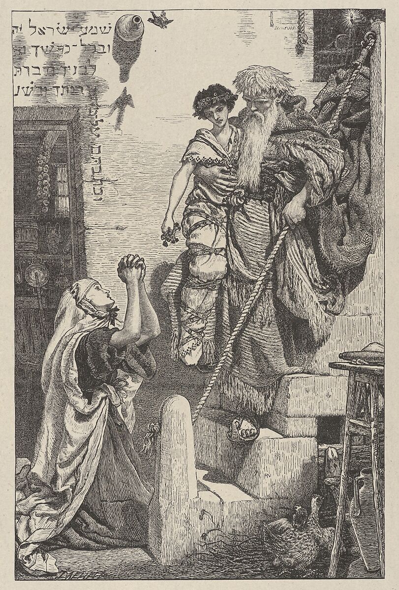 Elijah and the Widow's Son, from "Dalziels' Bible Gallery", After Ford Madox Brown (British (born France), Calais 1820–1893 London), Wood engraving on India paper, mounted on thin card 