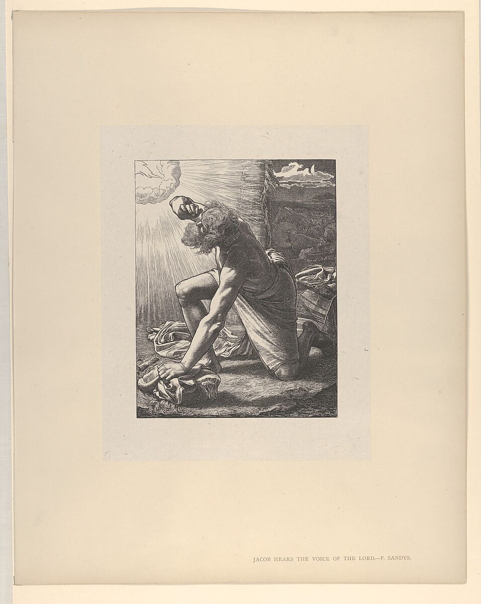 Jacob Hears the Voice of the Lord, from "Dalziels' Bible Gallery", After Frederick Augustus Sandys (British, Norwich 1829–1904 London), Wood engraving on India paper, mounted on thin card