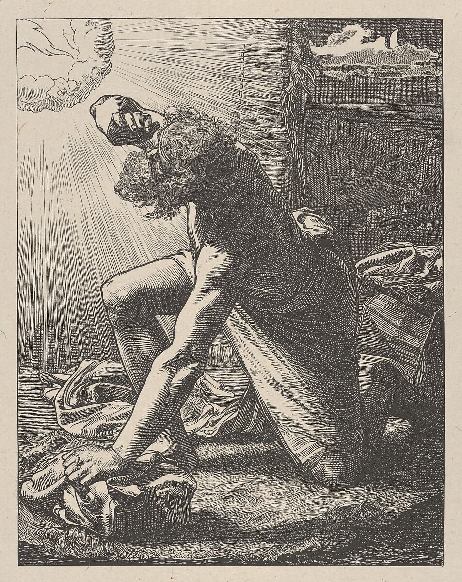 Jacob Hears the Voice of the Lord, from "Dalziels' Bible Gallery", After Frederick Augustus Sandys (British, Norwich 1829–1904 London), Wood engraving on India paper, mounted on thin card 
