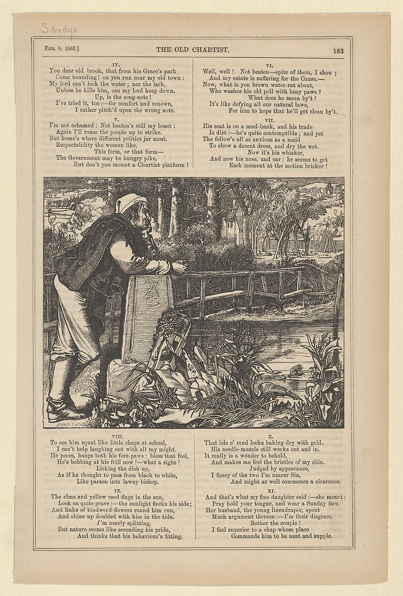 The Old Chartist ("Once a Week," vol. 6, p. 183), After Frederick Augustus Sandys (British, Norwich 1829–1904 London), Wood engraving 