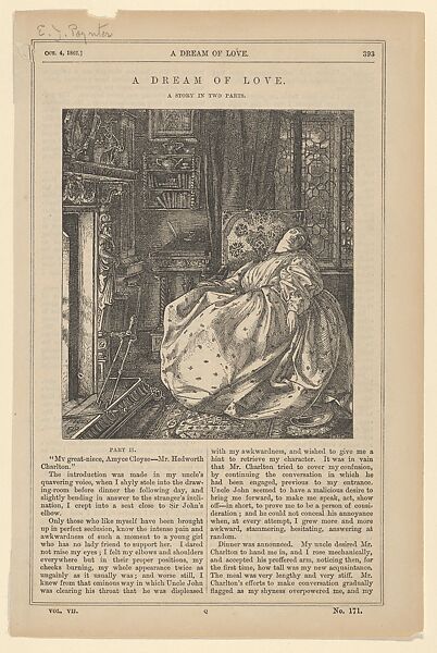 A Dream of Love ("Once a Week," p. 393), After Sir Edward John Poynter (British (born France), Paris 1836–1919 London), Wood engraving 