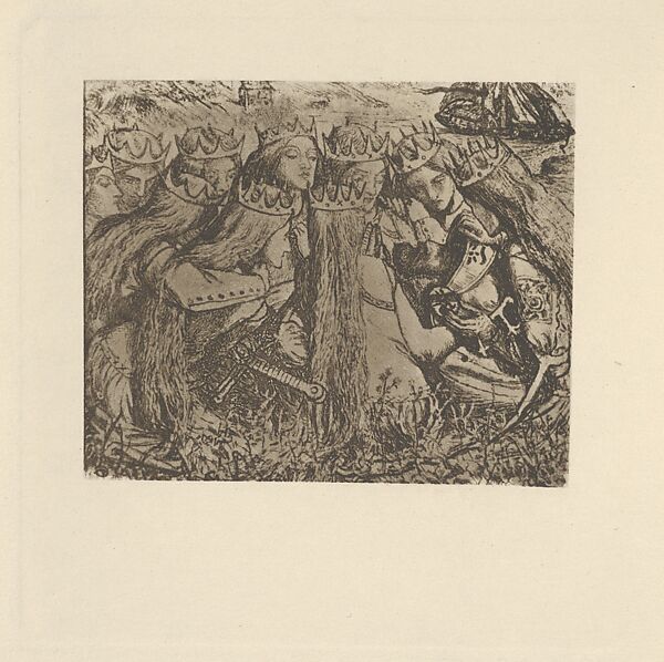 Mythic Uther's Deeply Wounded Son (King Arthur and the Weeping Queens) (Illustration for "The Palace of Art" in Tennyson's Poems, New York, 1903), After Dante Gabriel Rossetti (British, London 1828–1882 Birchington-on-Sea), Photogravure 