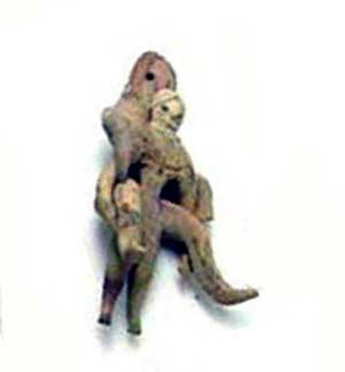 Small Male Figure Supporting Larger Fertility Goddess on His Back, Terracotta, Pakistan (Baluchistan) 