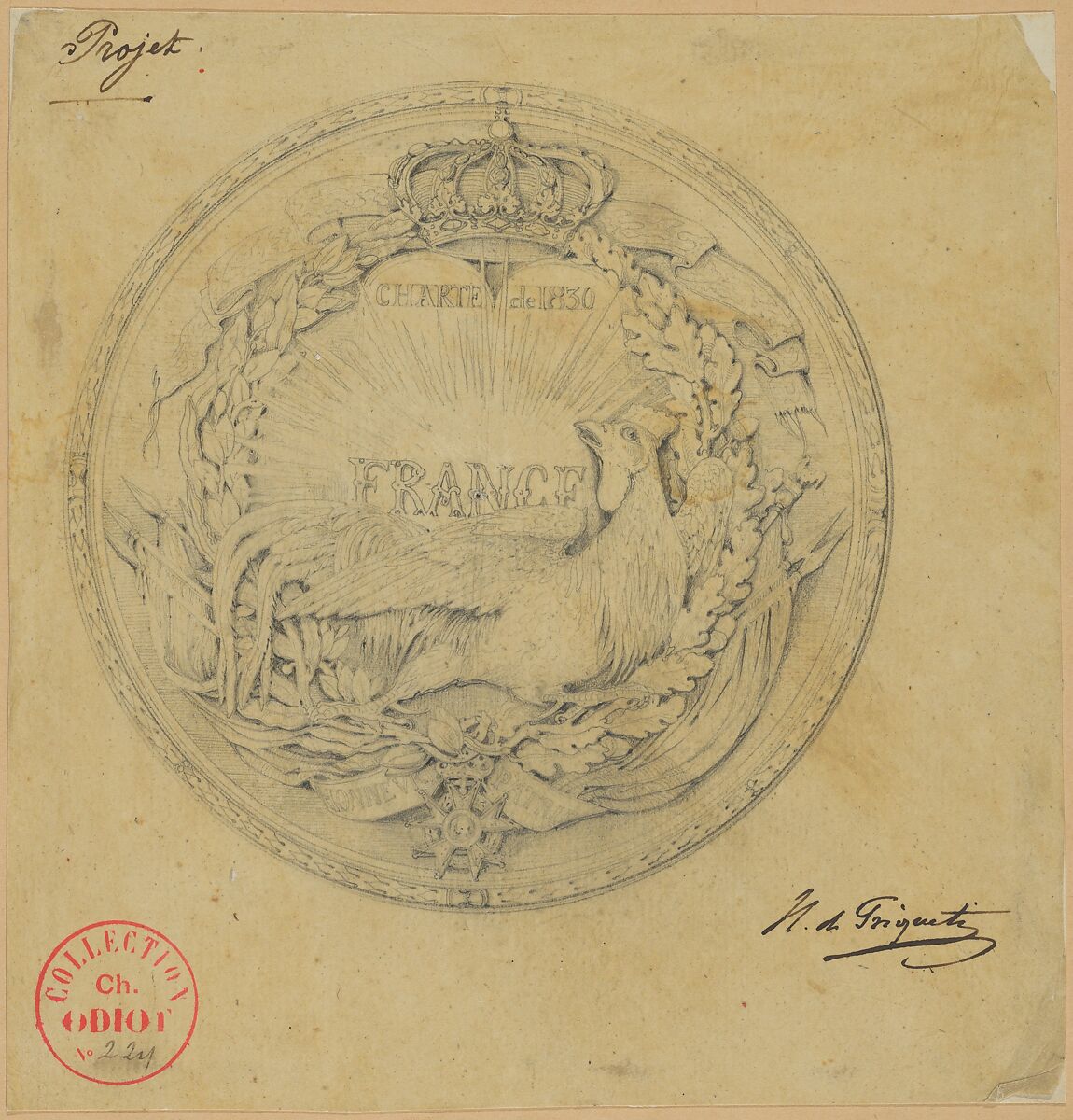 Design for the Medal to Commemorate the Charter of 1830, Henri-Baron de Triqueti (French, 1803–1874), Black chalk 