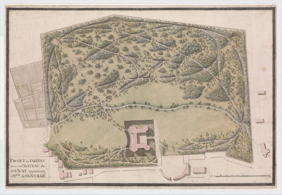 Design for the Gardens of the Château de Savigny-lès-Beaune, Anonymous, French, 18th century, Pen and black ink, watercolor 
