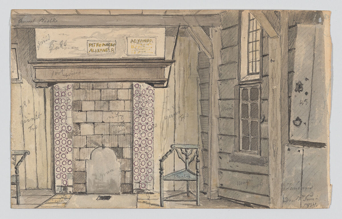 The Oude Waag in Amsterdam Seen from the North-East, Martinus Rørbye (Danish, Drammen 1803–1848 Copenhagen), Graphite, gray, blue-gray and brown wash