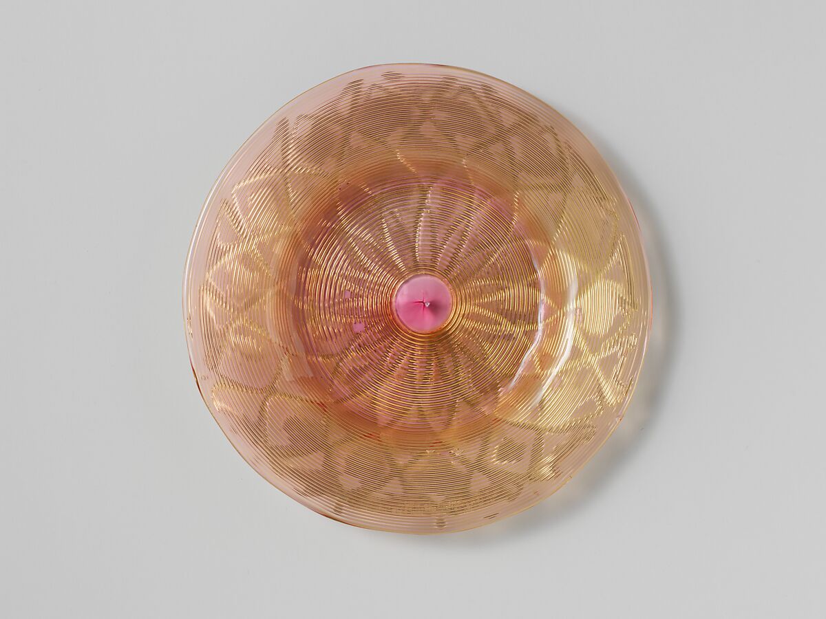 Plate, Possibly Boston &amp; Sandwich Glass Company (American, 1825–1888, Sandwich, Massachusetts), Blown amber glass with applied threaded decoration, American 