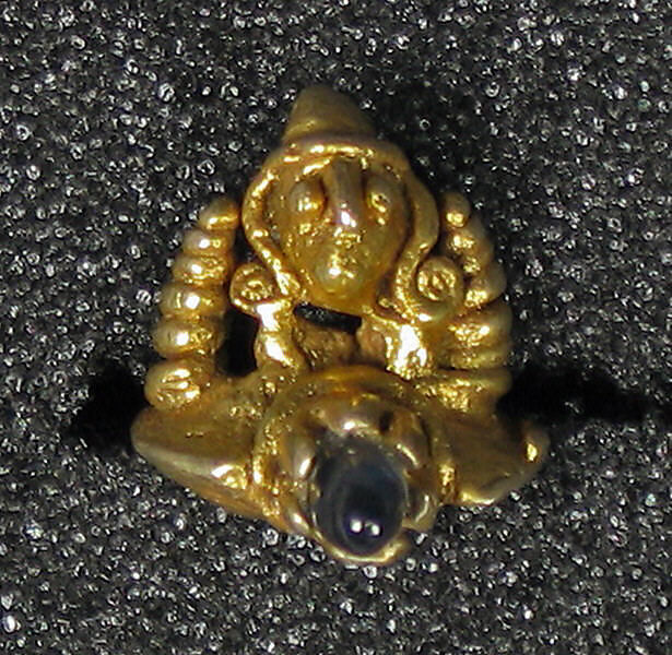 Earring, End Projections and Gem, Gold, Indonesia (Central Java) 
