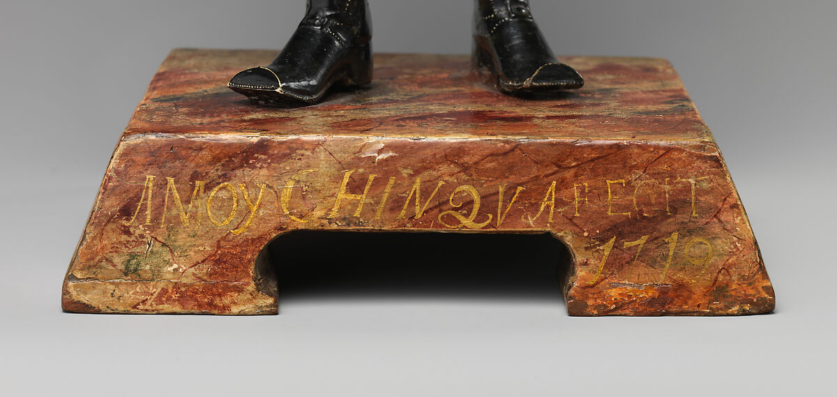 Figure of a European Merchant, Amoy Chinqua, Polychrome unfired clay and wood, Chinese, Canton