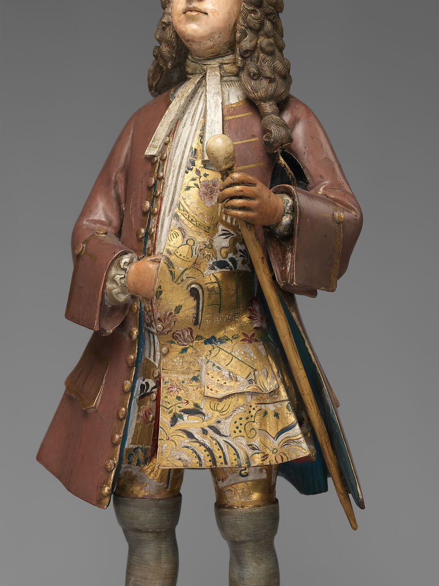 Figure of a European Merchant, Amoy Chinqua, Polychrome unfired clay and wood, Chinese, Canton