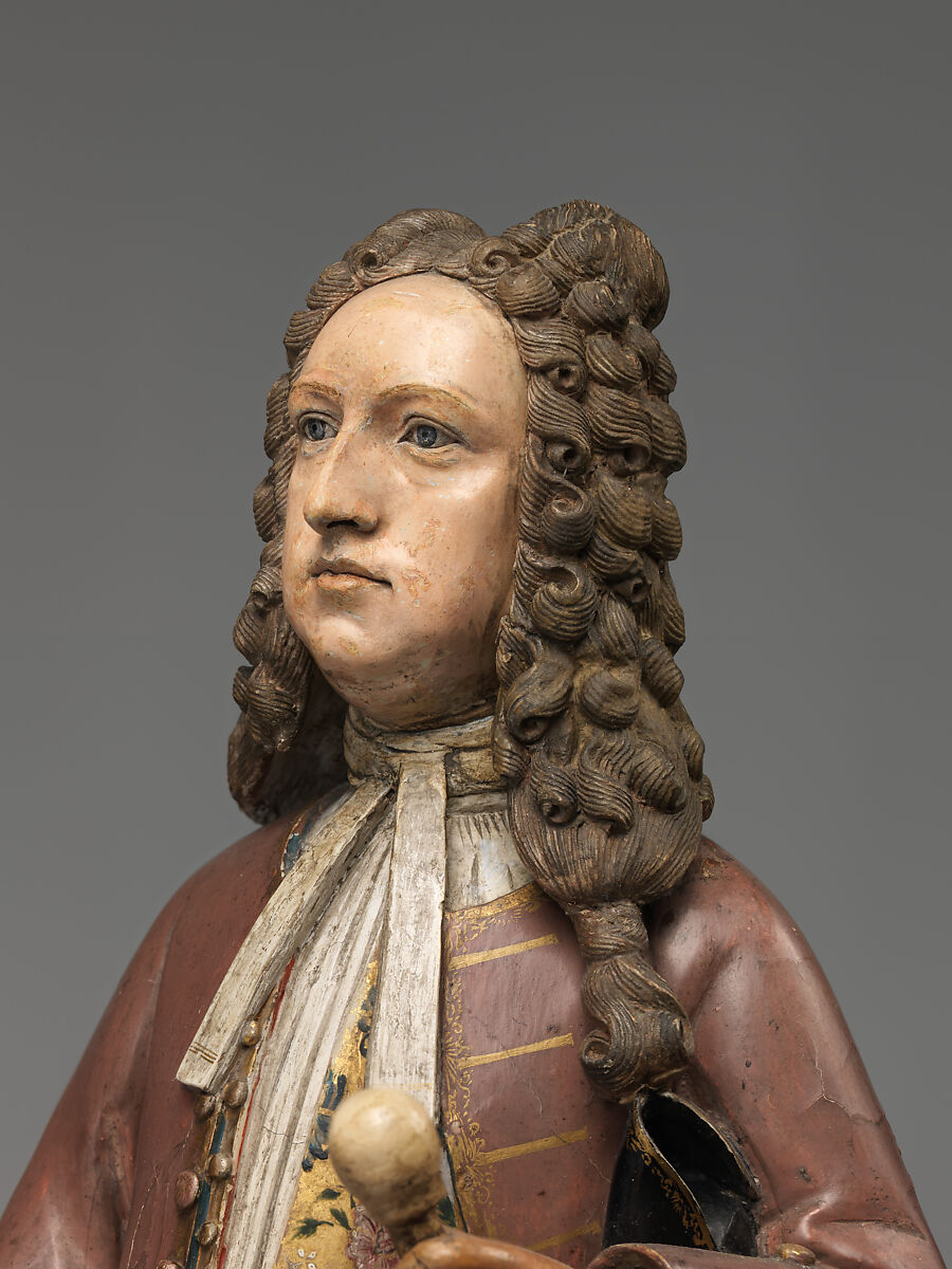 Figure of a European Merchant, Amoy Chinqua, Polychrome unfired clay and wood, Chinese, Canton