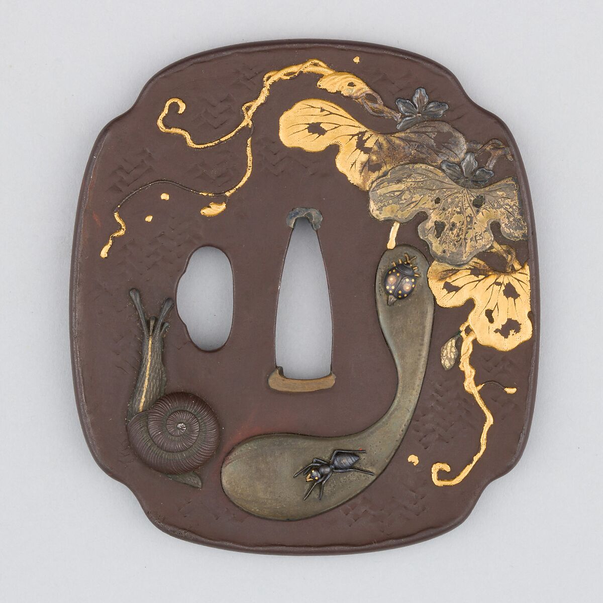 Sword Guard (Tsuba), Iron, silver, gold, copper, Japanese 