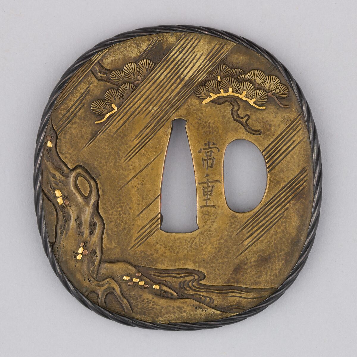 Sword Guard (Tsuba), Brass, copper-gold alloy (shakudō), gold, copper, Japanese