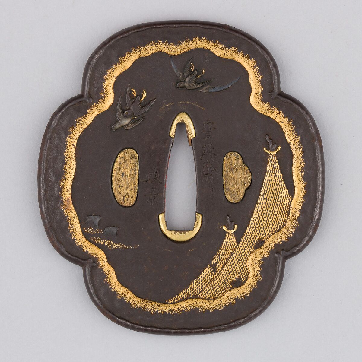 Sword Guard (Tsuba), Iron, silver, gold, copper, Japanese 