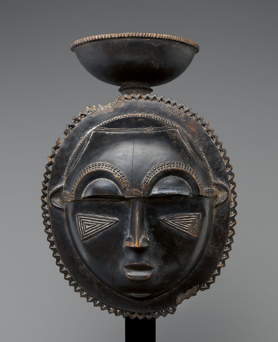 Moon face mask from a mblo performance, Baule artist, Wood, Baule peoples