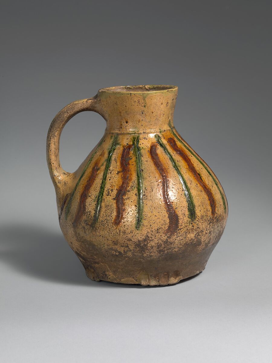 Jug with Applied decoration, Lead glazed earthenware (whiteware) with polychrome decoration, British