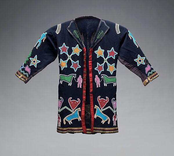 Man's Coat, Wool cloth, glass beads, silk ribbon, metal sequins, brass buttons, Otoe-Missouria 