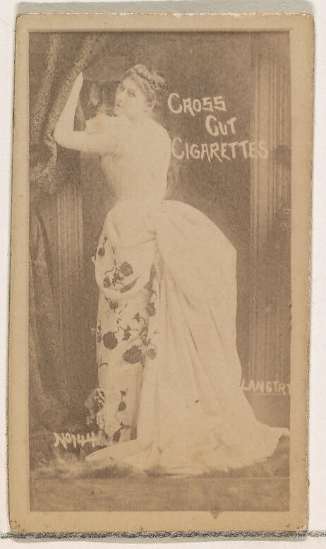 Card Number 144, Langtry, from the Actors and Actresses series (N145-1) issued by Duke Sons & Co. to promote Cross Cut Cigarettes, Issued by W. Duke, Sons &amp; Co. (New York and Durham, N.C.), Albumen photograph 