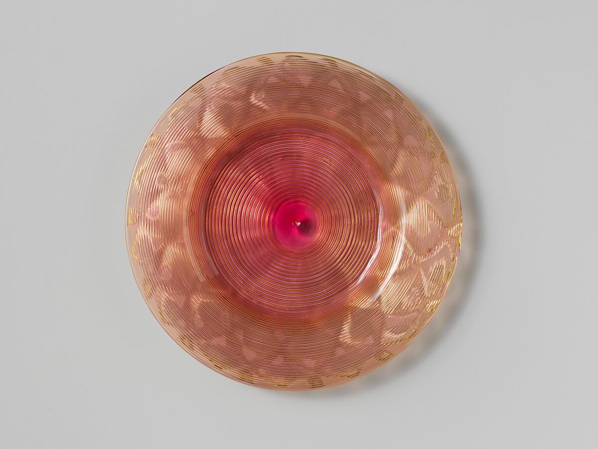 Plate, Possibly Boston &amp; Sandwich Glass Company (American, 1825–1888, Sandwich, Massachusetts), Blown amber glass with applied threaded decoration, American 