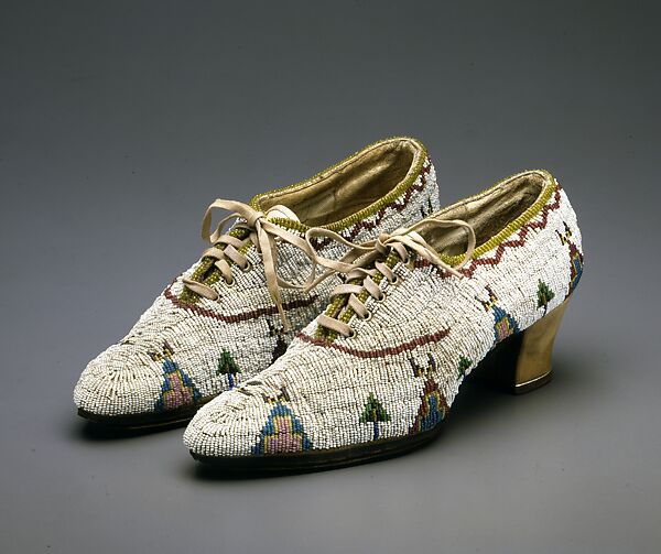 Woman's Shoes, Commercial canvas and leather shoes, glass and metallic beads, Lakota (Teton Sioux) 
