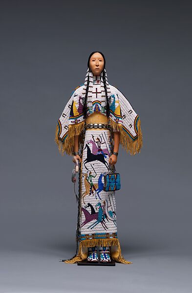 The Last Lakota Horse Raid, Rhonda Holy Bear, Wakah Wayuphika Win, Making Beauty with Exceptional Skills Woman (Native American, Sans Arc, Two Kettle, and Hunkpapa Lakota (Teton Sioux), born South Dakota, 1959), Wood (basswood), native-tanned and commercial leather, glass beads, pigment, cotton cloth, hair, dentalium shells, abalone, German silver, metal cones, brass tacks, beads, Sans Arc, Two Kettle and Hunkpapa Lakota (Teton Sioux) 