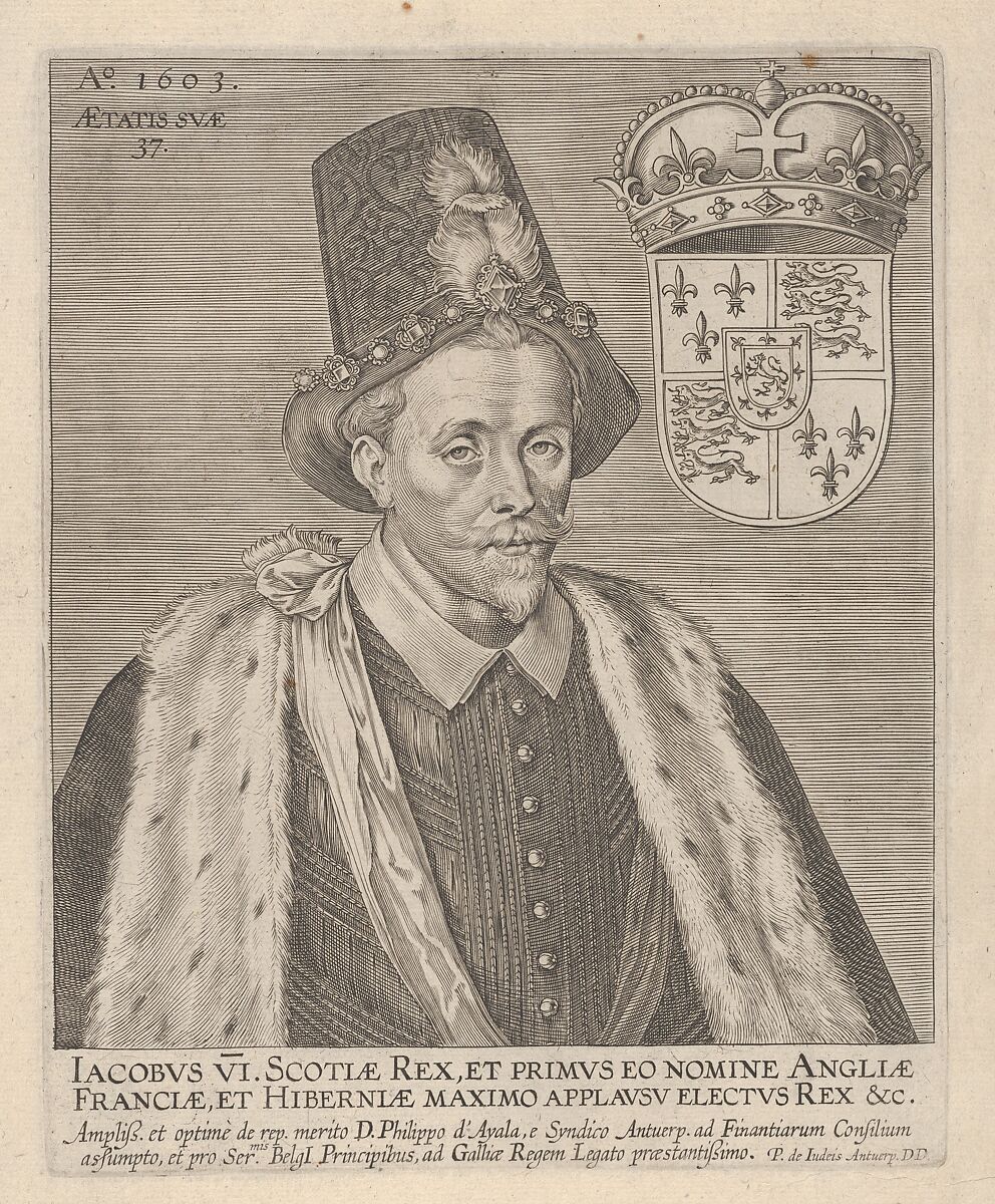James VI, King of Scotland, Pieter de Jode I (Netherlandish, Antwerp 1570–Antwerp 1634), Engraving; first state of two 